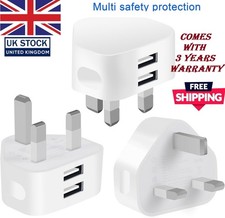 UK 3 Pin Dual USB Plug Adapter